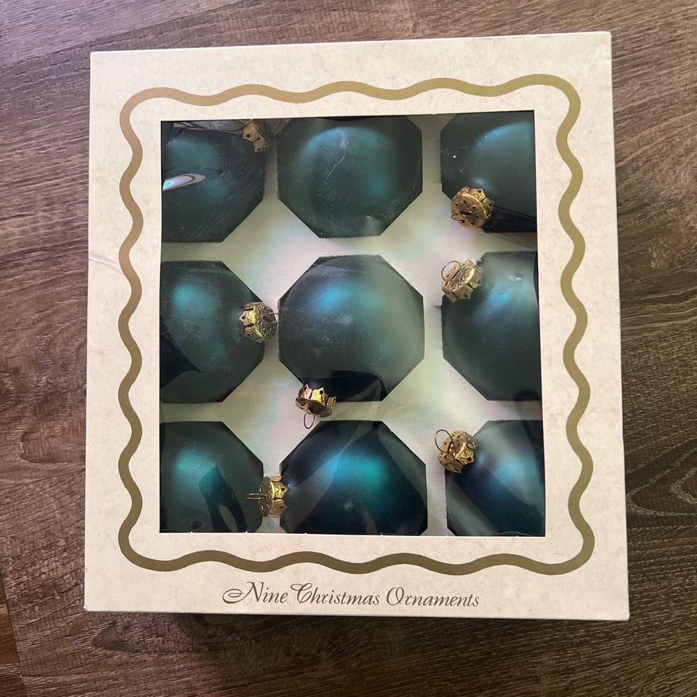 Vintage Rauch Satin Ball Sparkly Green & Gold Christmas Tree Ornaments -9